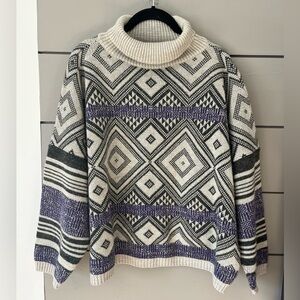 Vintage Album by Kenzo turtleneck wool blend light gray and purple sweater L